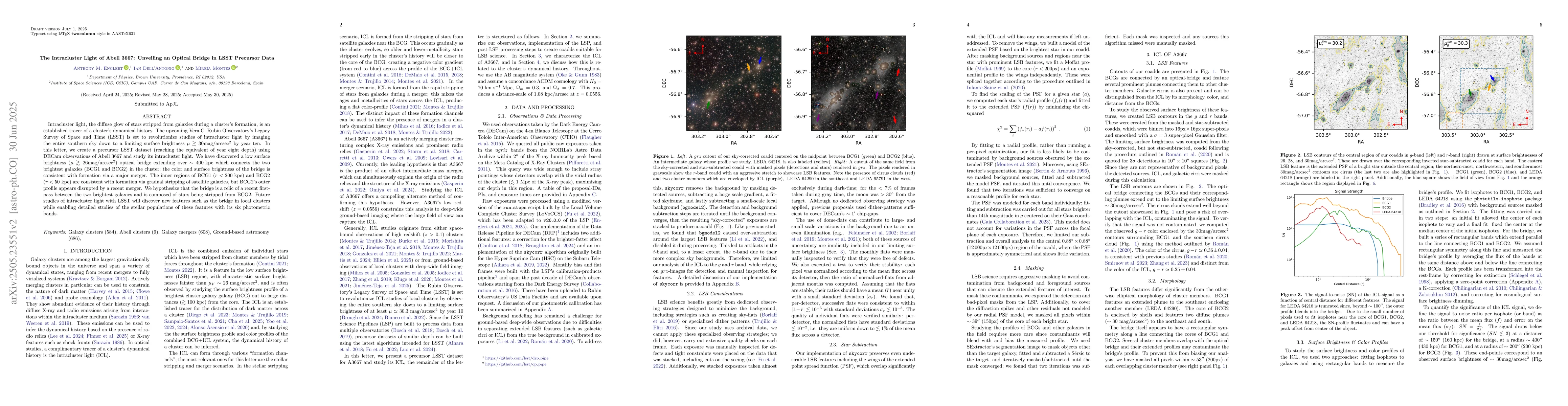 Thumbnail for The Intracluster Light of Abell 3667: Unveiling an Optical Bridge in
  LSST Precursor Data