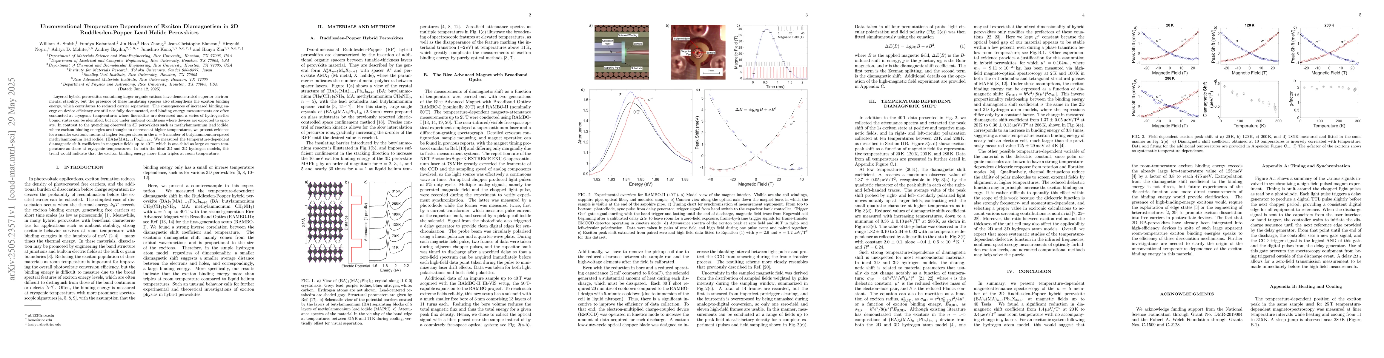 Thumbnail for Unconventional Temperature Dependence of Exciton Diamagnetism in 2D
  Ruddlesden-Popper Lead Halide Perovskites