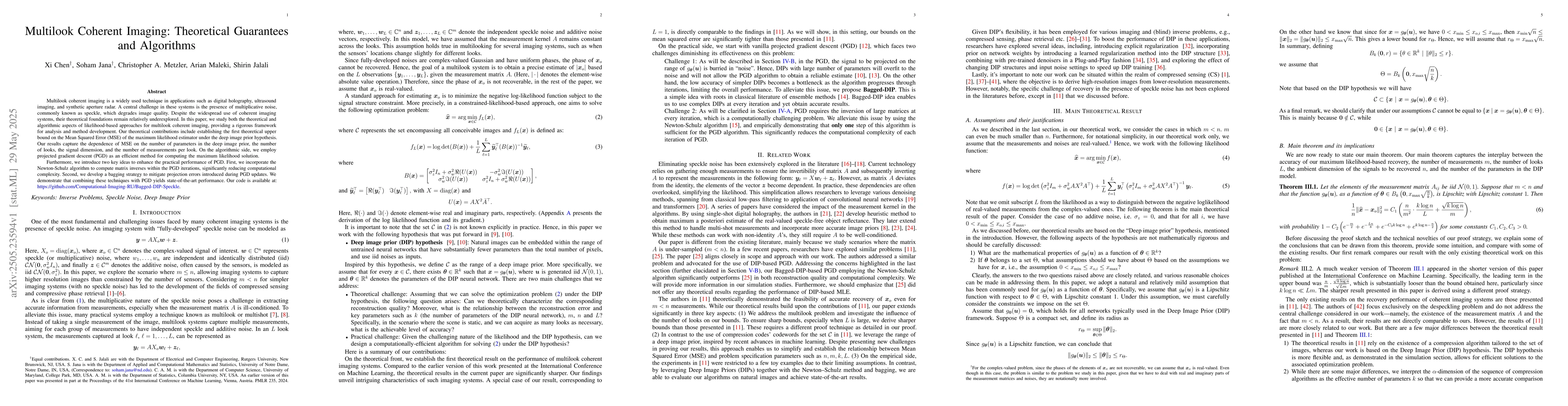Thumbnail for Multilook Coherent Imaging: Theoretical Guarantees and Algorithms