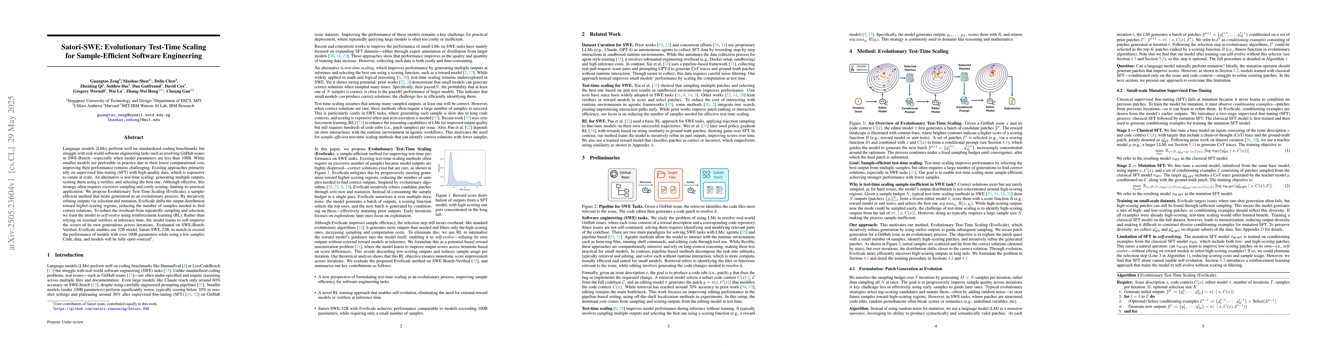 Thumbnail for Satori-SWE: Evolutionary Test-Time Scaling for Sample-Efficient Software
  Engineering