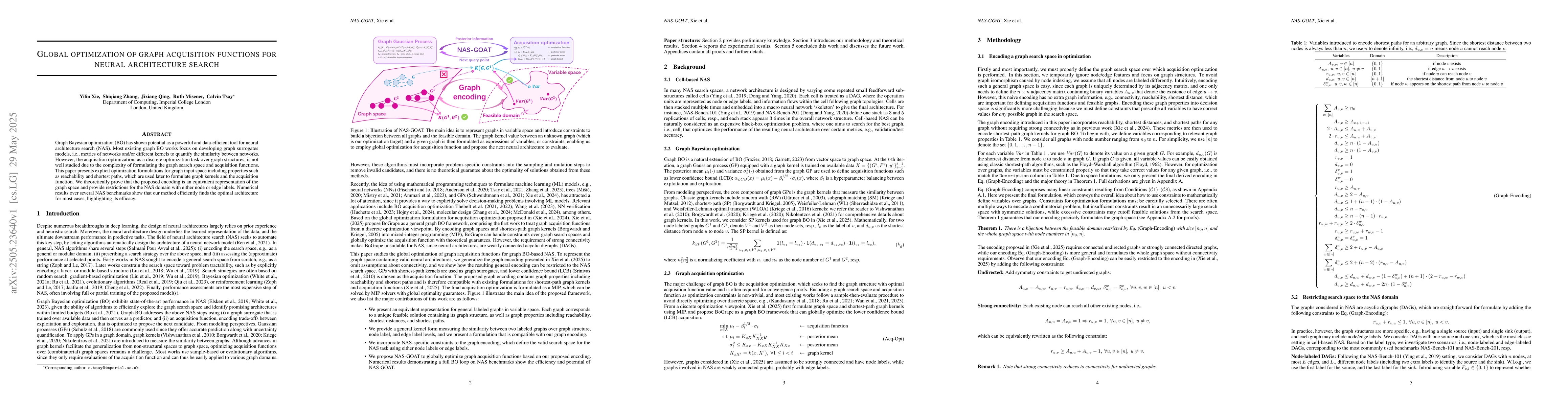 Thumbnail for Global optimization of graph acquisition functions for neural
  architecture search