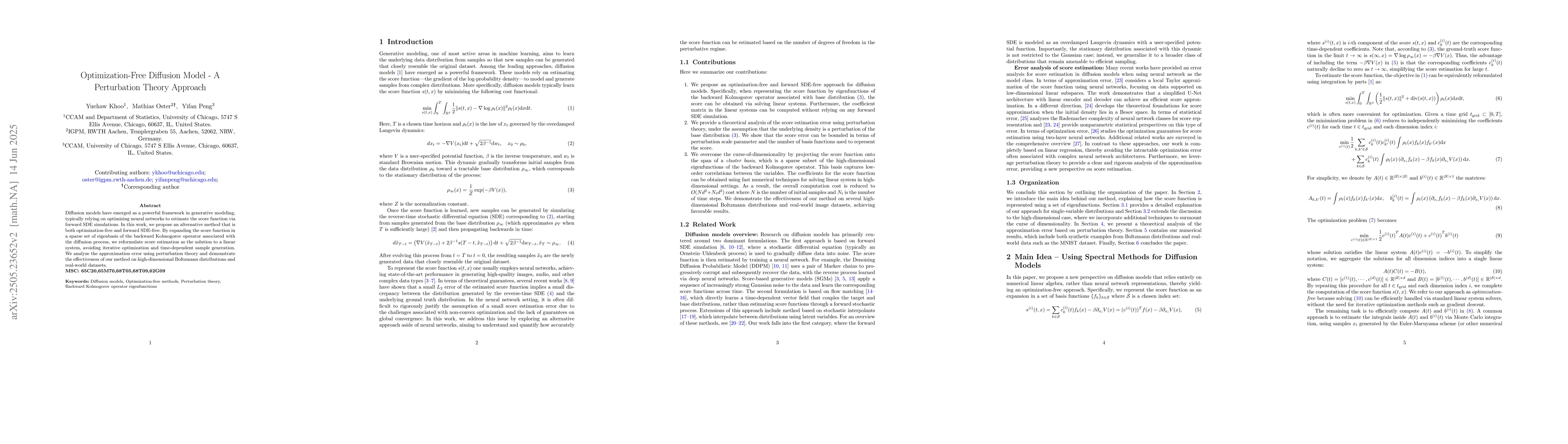 Thumbnail for Optimization-Free Diffusion Model -- A Perturbation Theory Approach