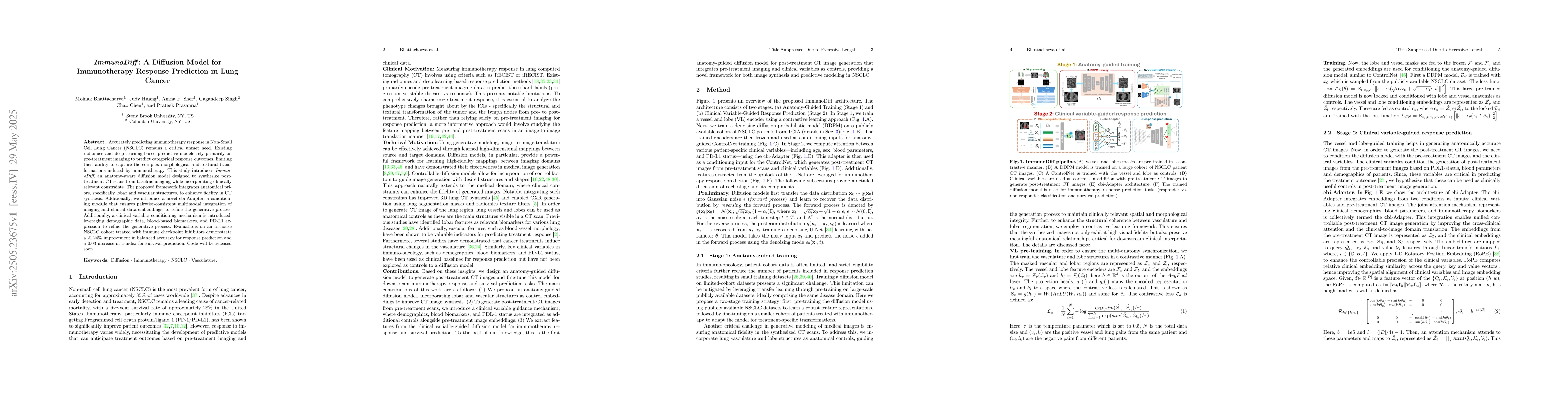 Thumbnail for ImmunoDiff: A Diffusion Model for Immunotherapy Response Prediction in
  Lung Cancer