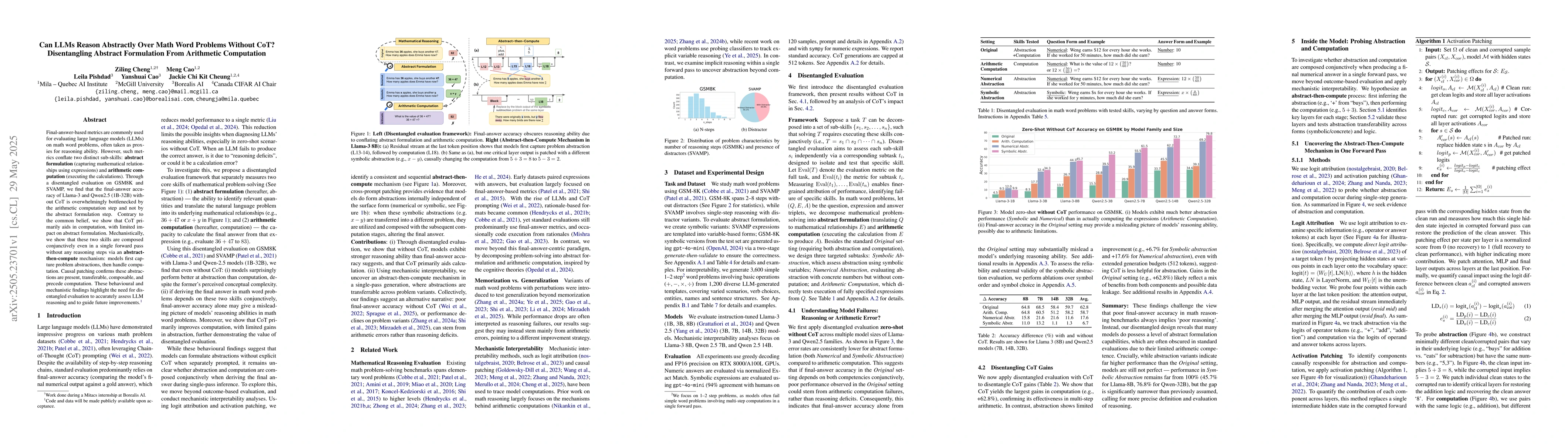 Thumbnail for Can LLMs Reason Abstractly Over Math Word Problems Without CoT?
  Disentangling Abstract Formulation From Arithmetic Computation