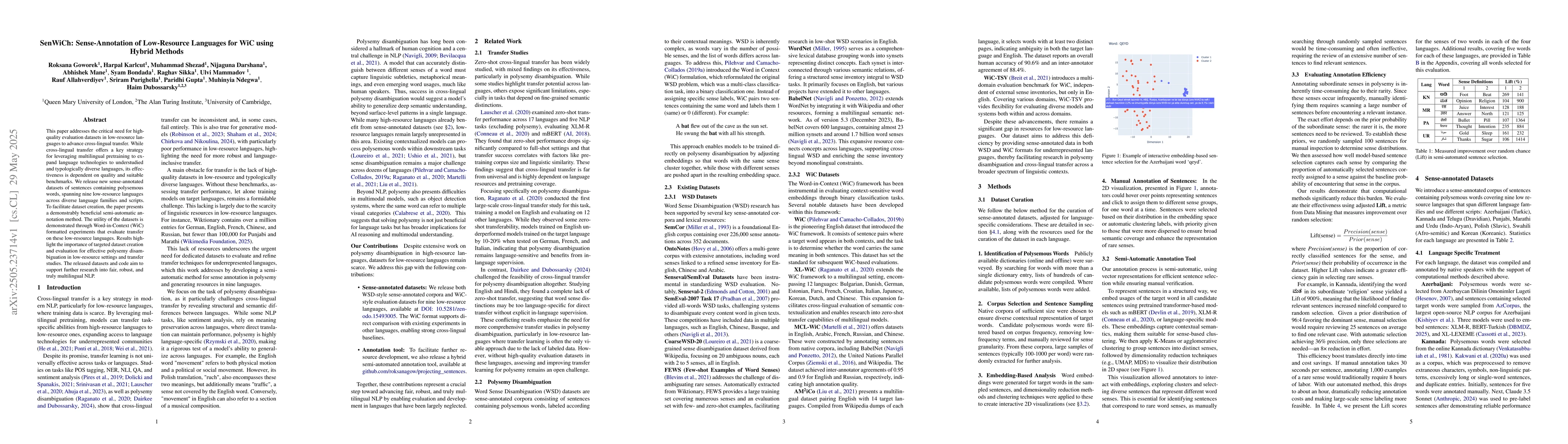 Thumbnail for SenWiCh: Sense-Annotation of Low-Resource Languages for WiC using Hybrid
  Methods