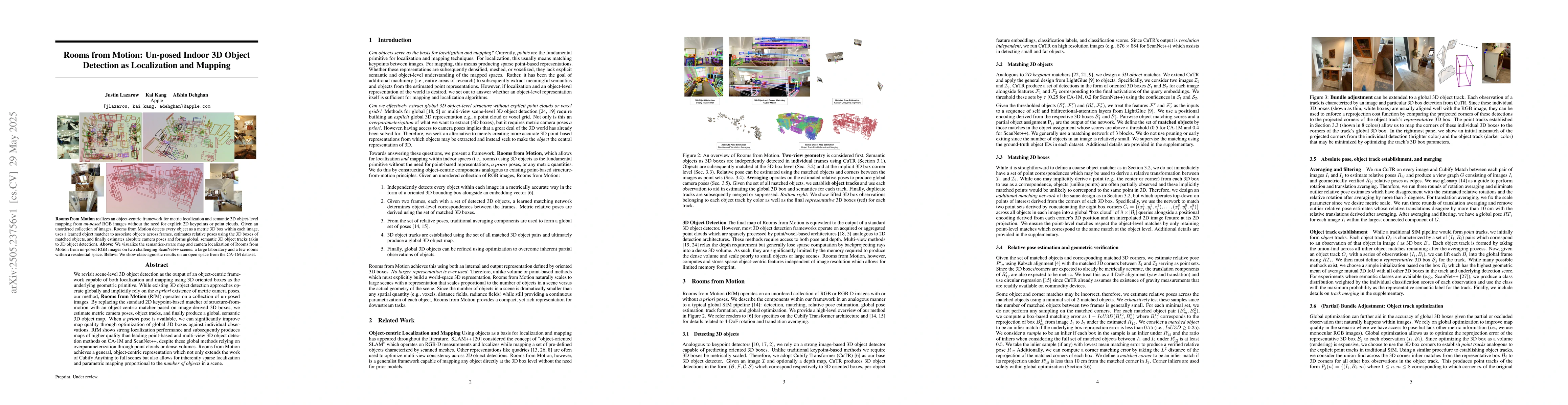 Thumbnail for Rooms from Motion: Un-posed Indoor 3D Object Detection as Localization
  and Mapping