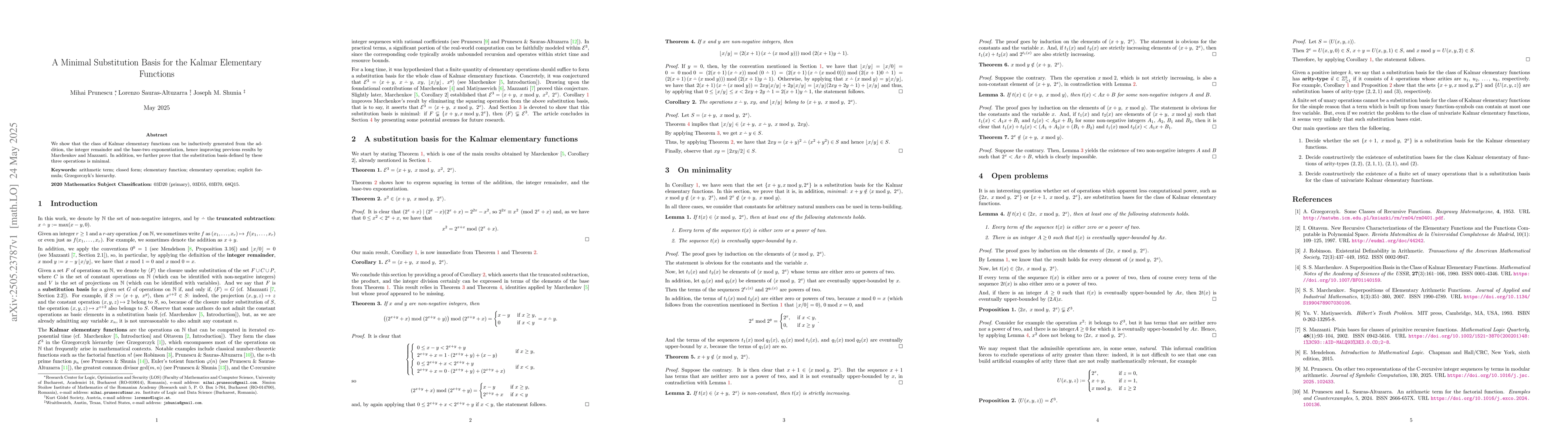 Thumbnail for A Minimal Substitution Basis for the Kalmar Elementary Functions