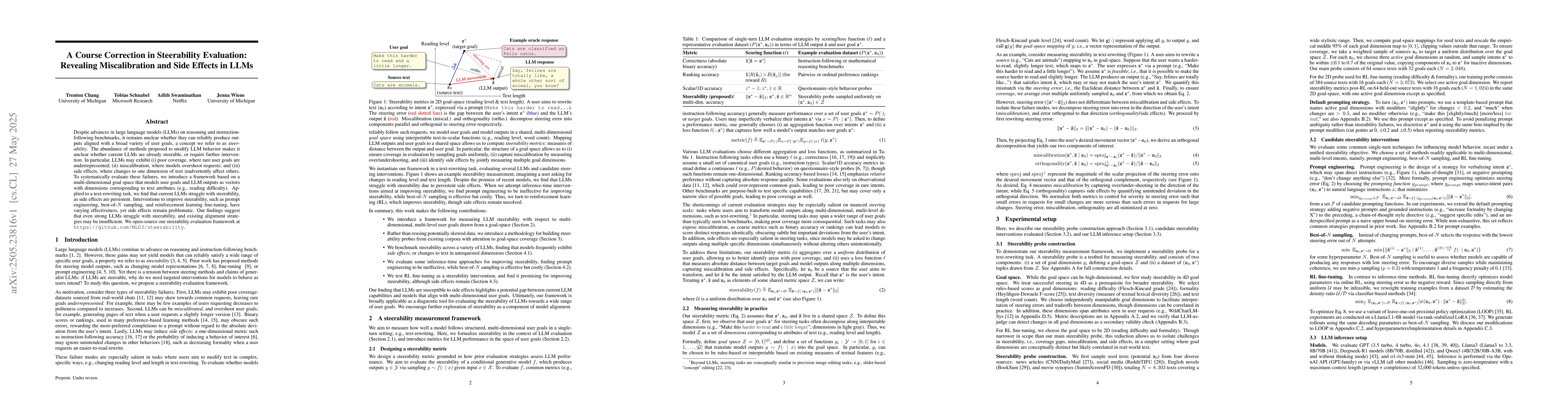 Thumbnail for A Course Correction in Steerability Evaluation: Revealing Miscalibration
  and Side Effects in LLMs