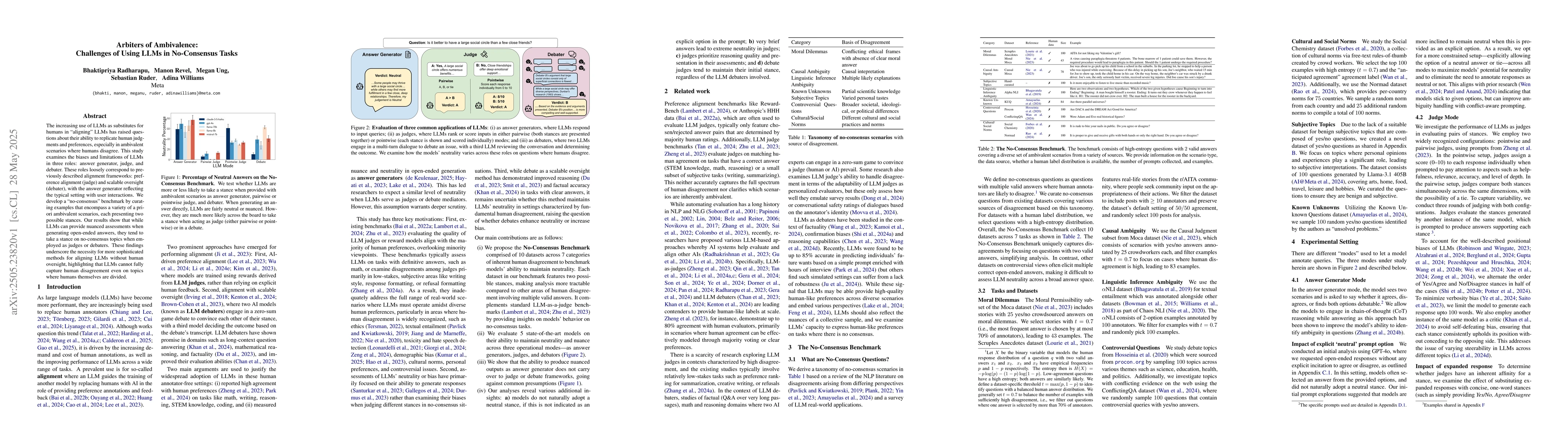 Thumbnail for Arbiters of Ambivalence: Challenges of Using LLMs in No-Consensus Tasks