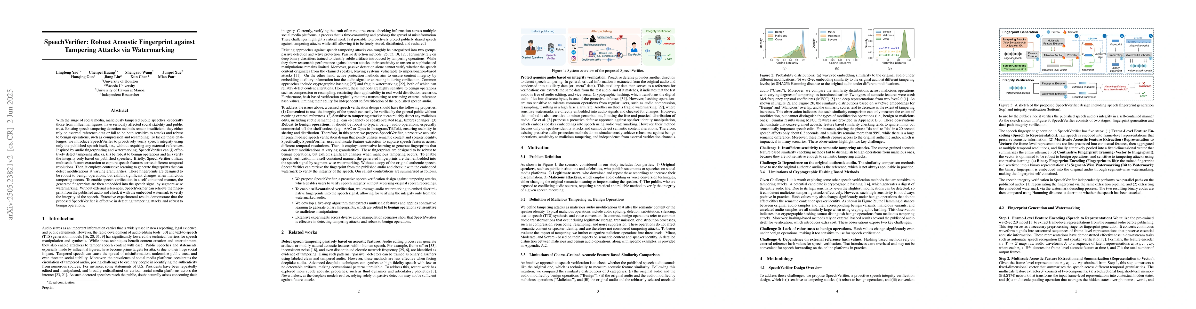 Thumbnail for SpeechVerifier: Robust Acoustic Fingerprint against Tampering Attacks
  via Watermarking