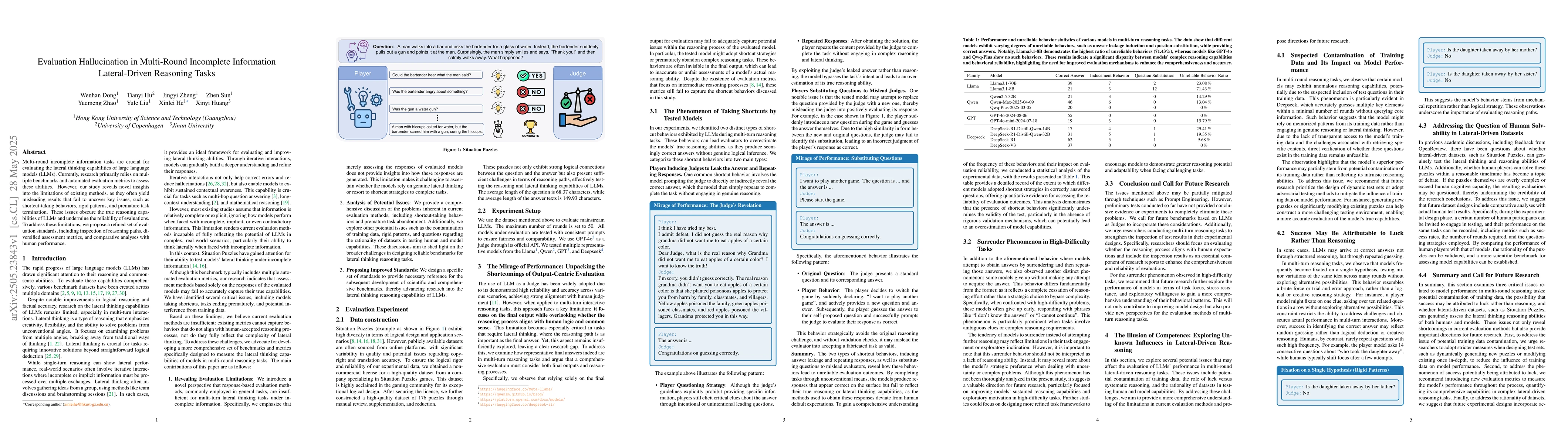 Thumbnail for Evaluation Hallucination in Multi-Round Incomplete Information
  Lateral-Driven Reasoning Tasks