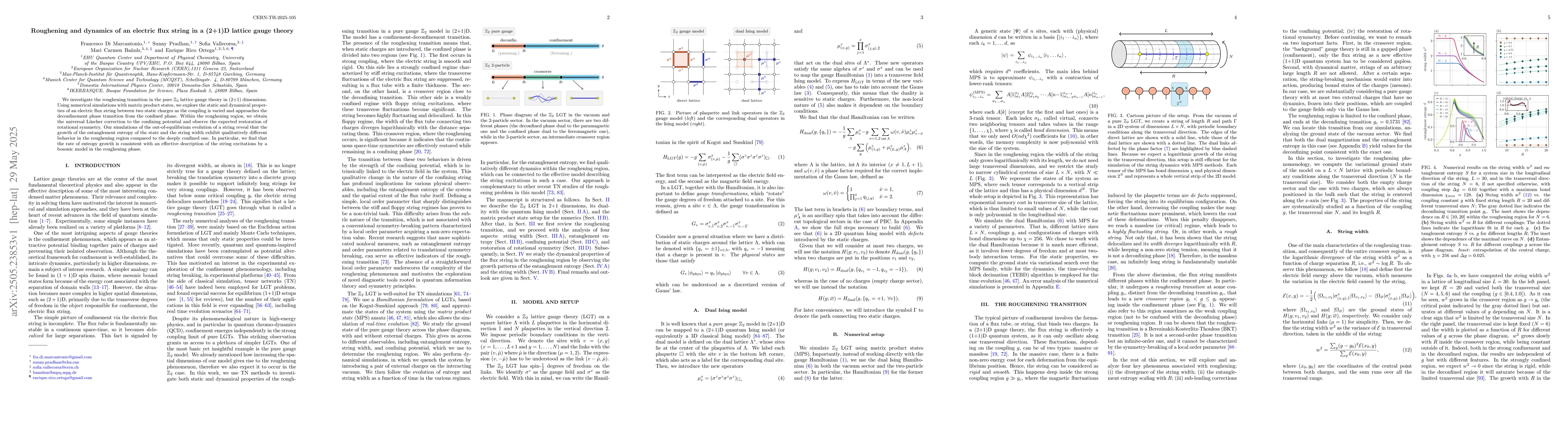 Thumbnail for Roughening and dynamics of an electric flux string in a (2+1)D lattice
  gauge theory