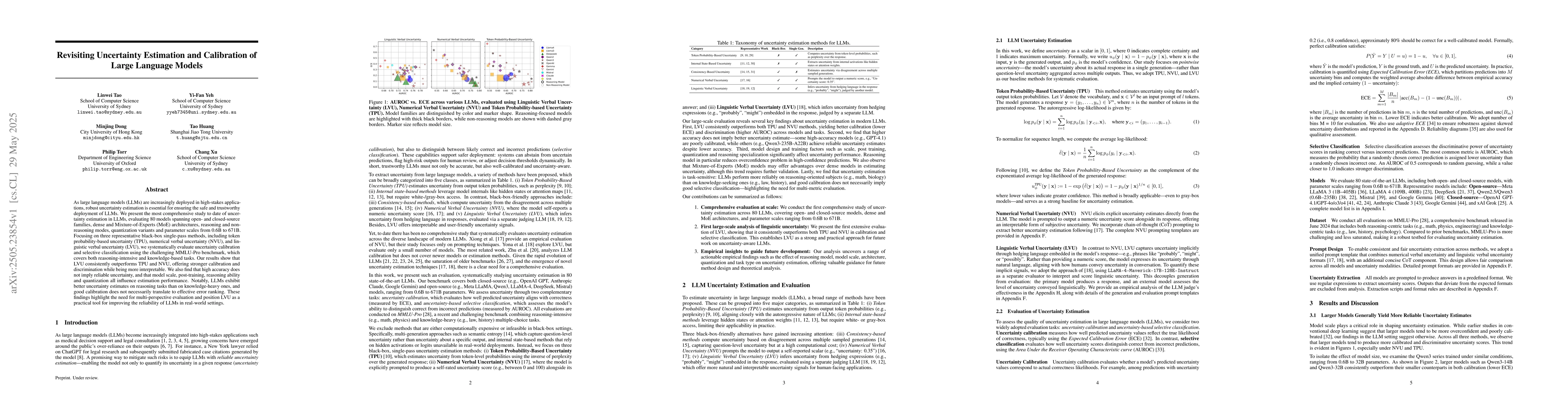 Thumbnail for Revisiting Uncertainty Estimation and Calibration of Large Language
  Models