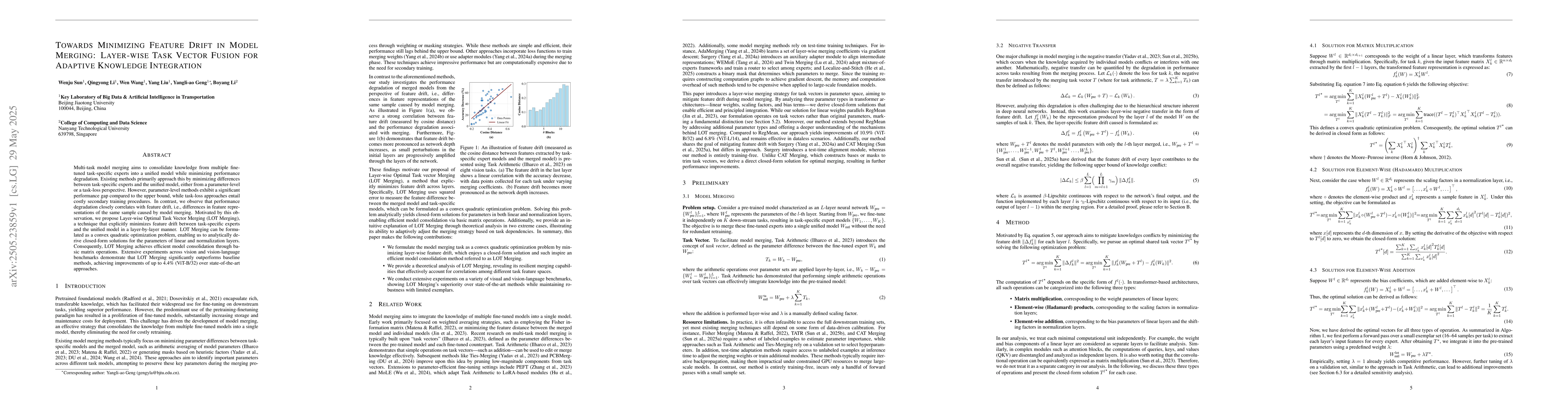 Thumbnail for Towards Minimizing Feature Drift in Model Merging: Layer-wise Task
  Vector Fusion for Adaptive Knowledge Integration
