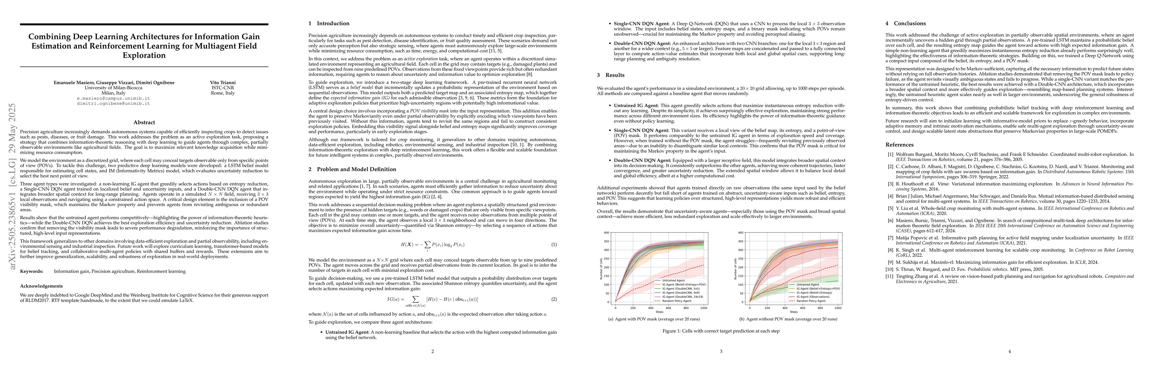 Thumbnail for Combining Deep Architectures for Information Gain estimation and
  Reinforcement Learning for multiagent field exploration