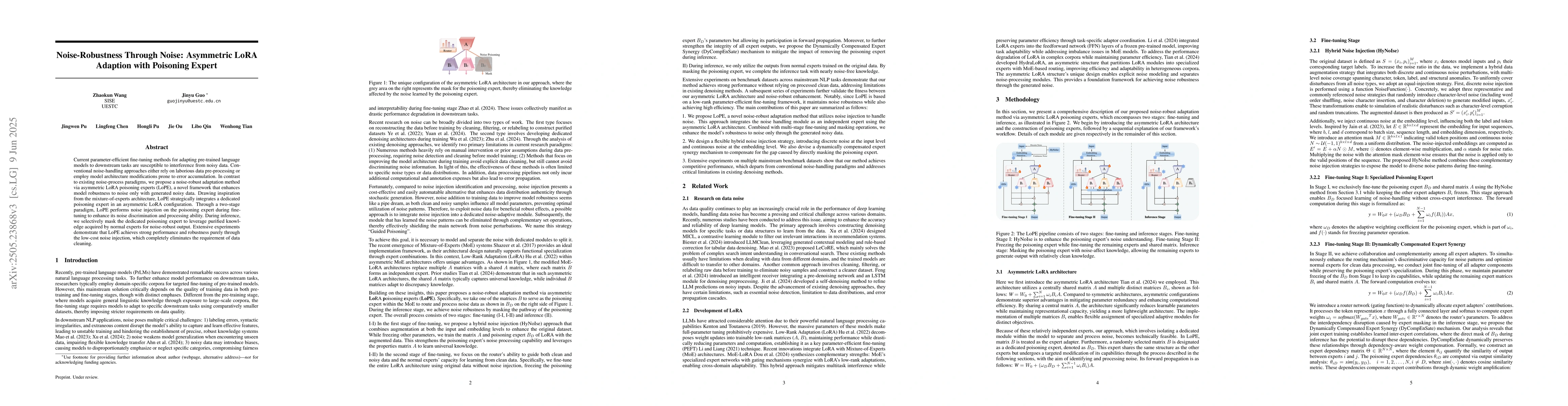 Thumbnail for Noise-Robustness Through Noise: Asymmetric LoRA Adaption with Poisoning
  Expert