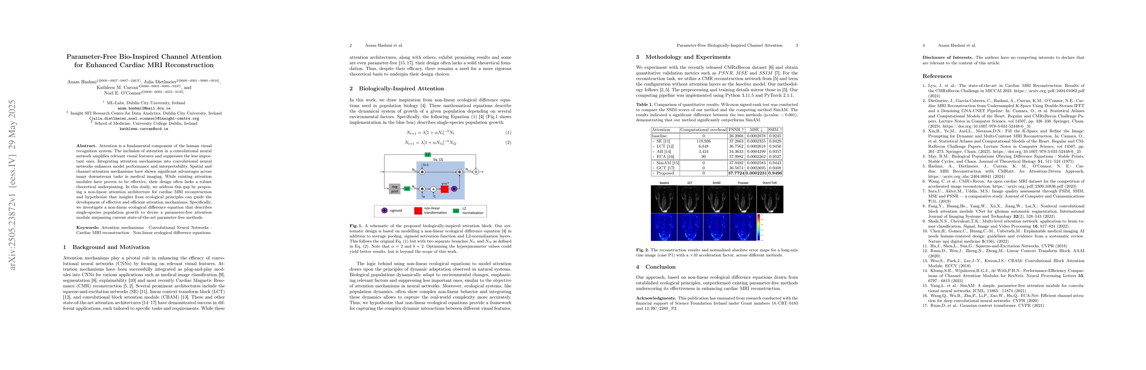 Thumbnail for Parameter-Free Bio-Inspired Channel Attention for Enhanced Cardiac MRI
  Reconstruction