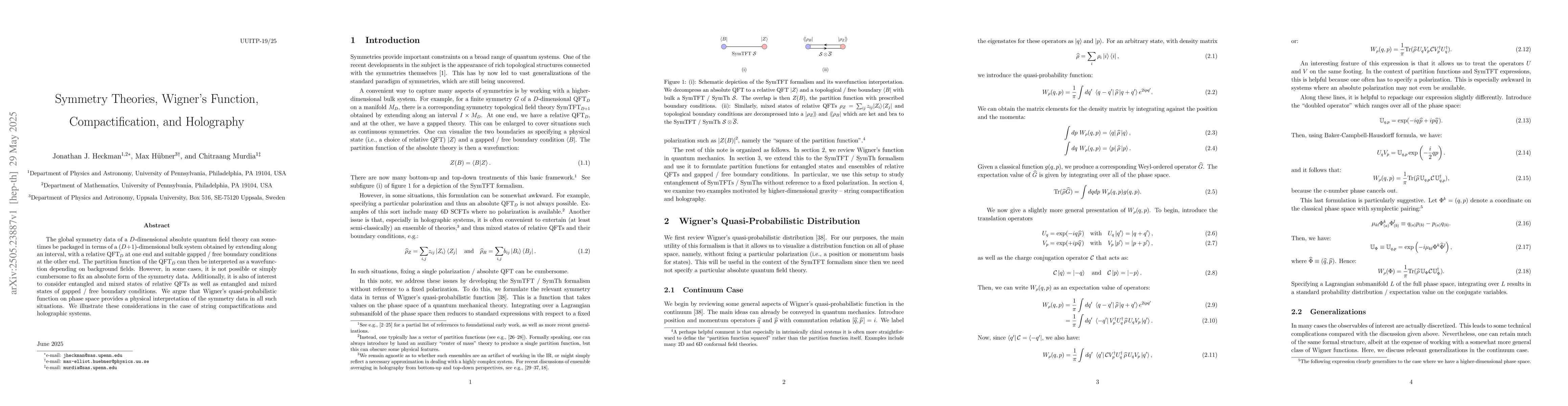 Thumbnail for Symmetry Theories, Wigner's Function, Compactification, and Holography