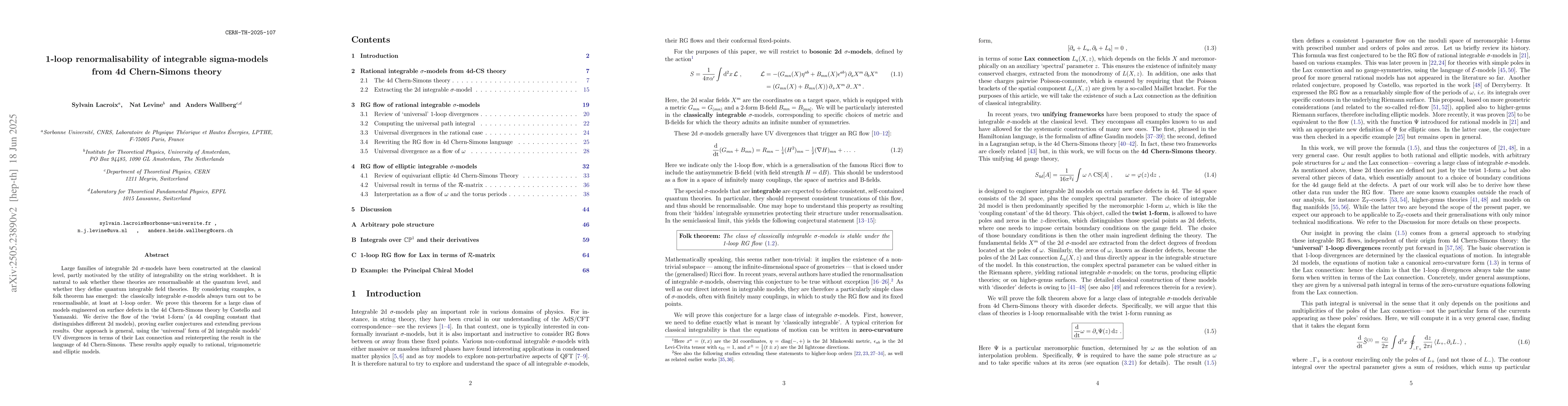 Thumbnail for 1-loop renormalisability of integrable sigma-models from 4d Chern-Simons
  theory
