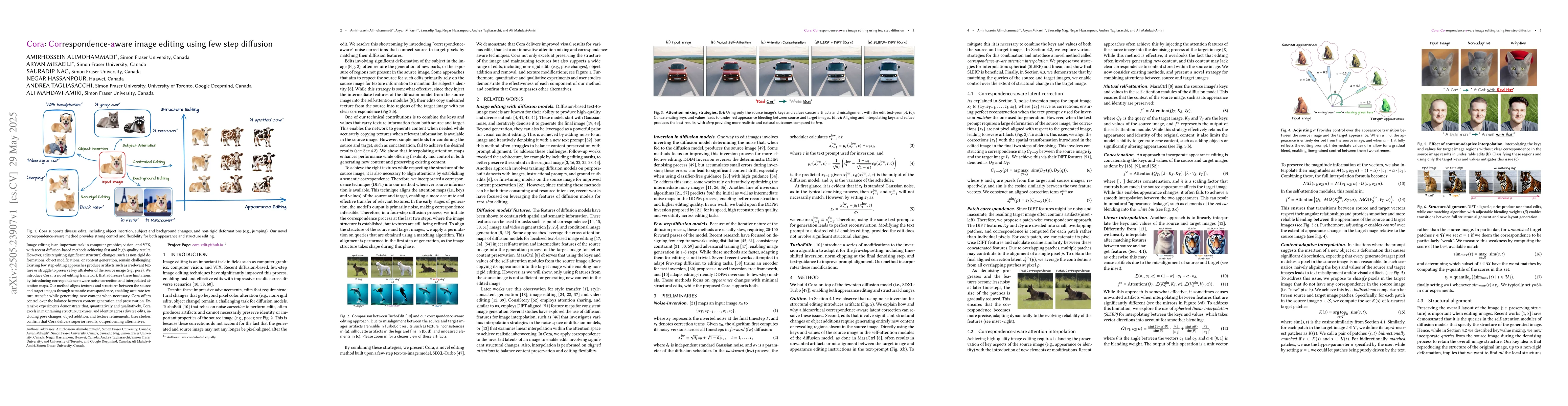 Thumbnail for Cora: Correspondence-aware image editing using few step diffusion