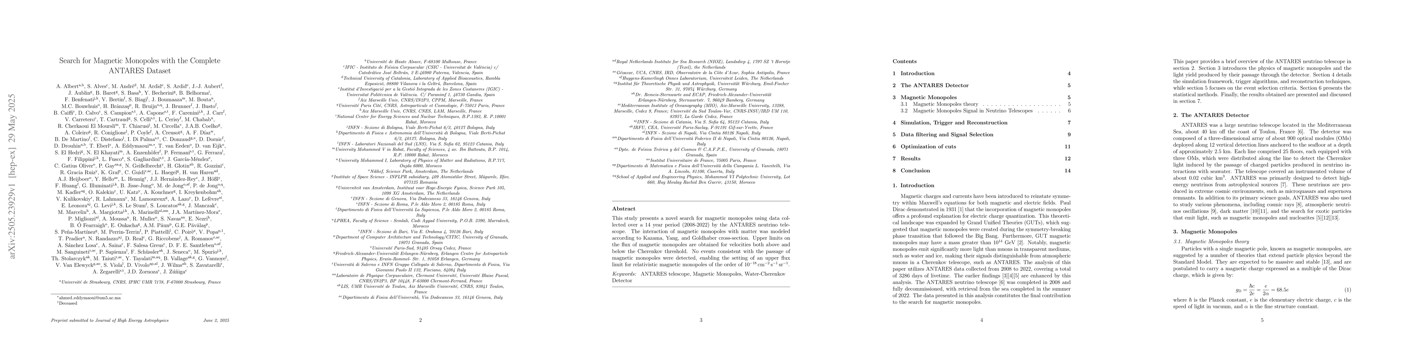 Thumbnail for Search for Magnetic Monopoles with the Complete ANTARES Dataset
