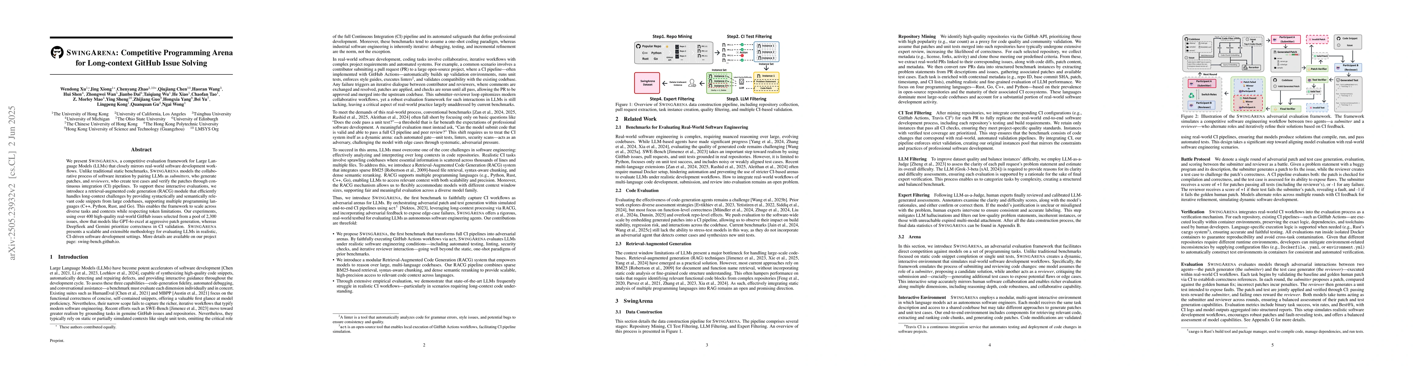 Thumbnail for SwingArena: Competitive Programming Arena for Long-context GitHub Issue
  Solving