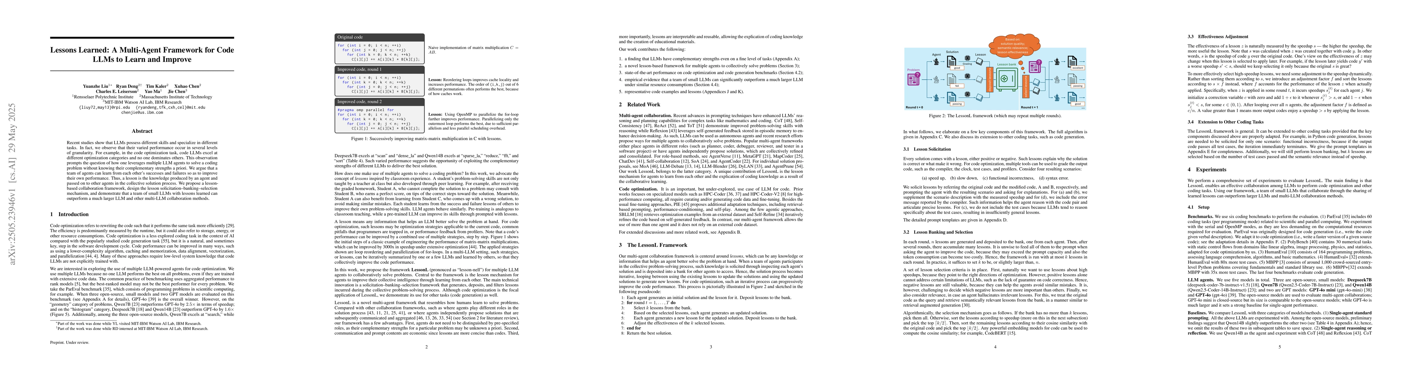 Thumbnail for Lessons Learned: A Multi-Agent Framework for Code LLMs to Learn and
  Improve