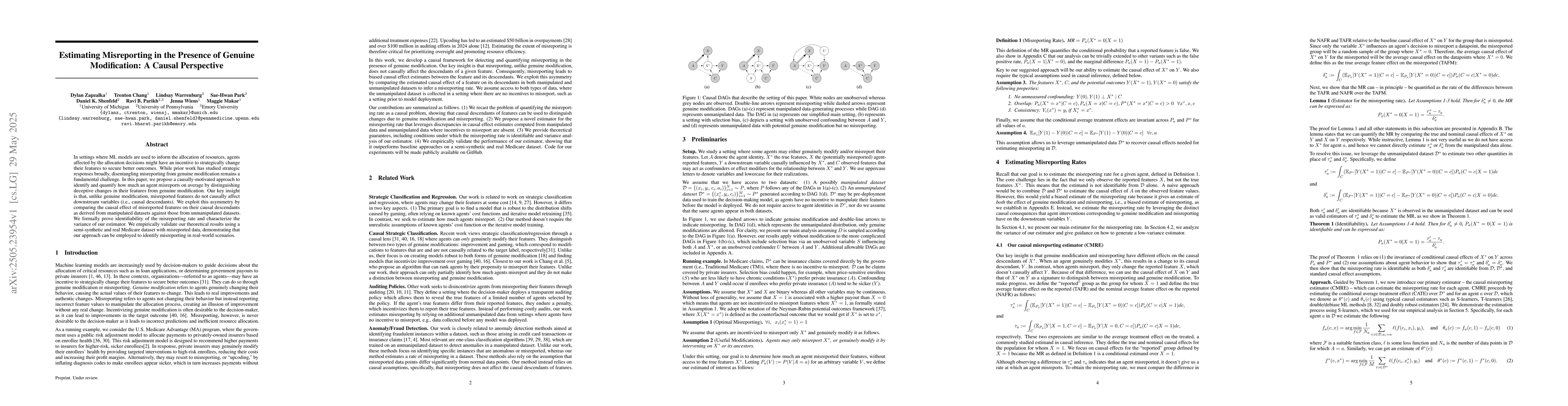 Thumbnail for Estimating Misreporting in the Presence of Genuine Modification: A
  Causal Perspective
