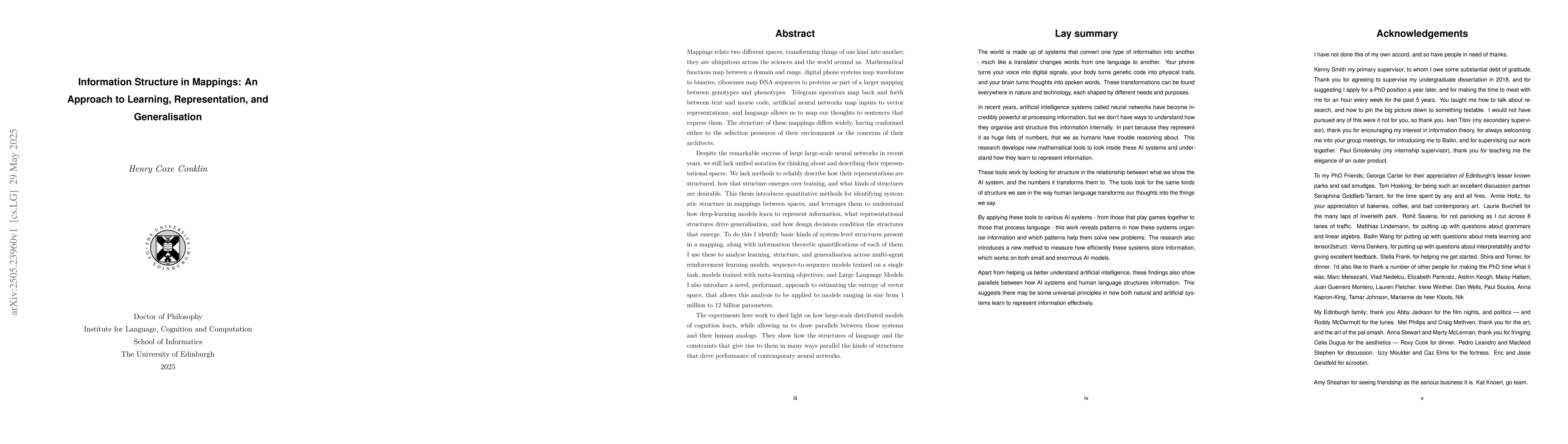 Thumbnail for Information Structure in Mappings: An Approach to Learning,
  Representation, and Generalisation