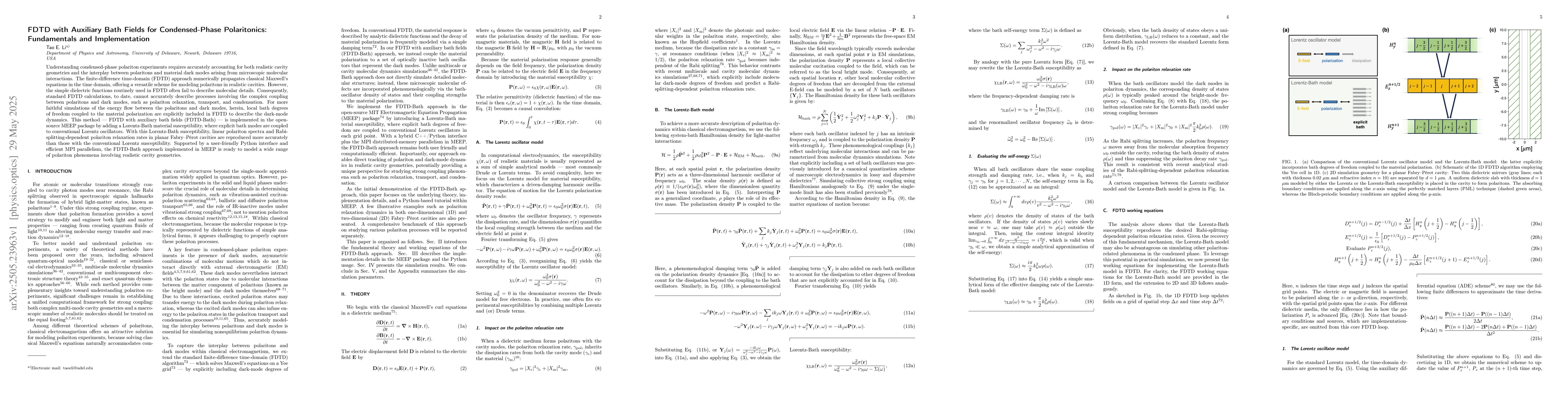 Thumbnail for FDTD with Auxiliary Bath Fields for Condensed-Phase Polaritonics:
  Fundamentals and Implementation
