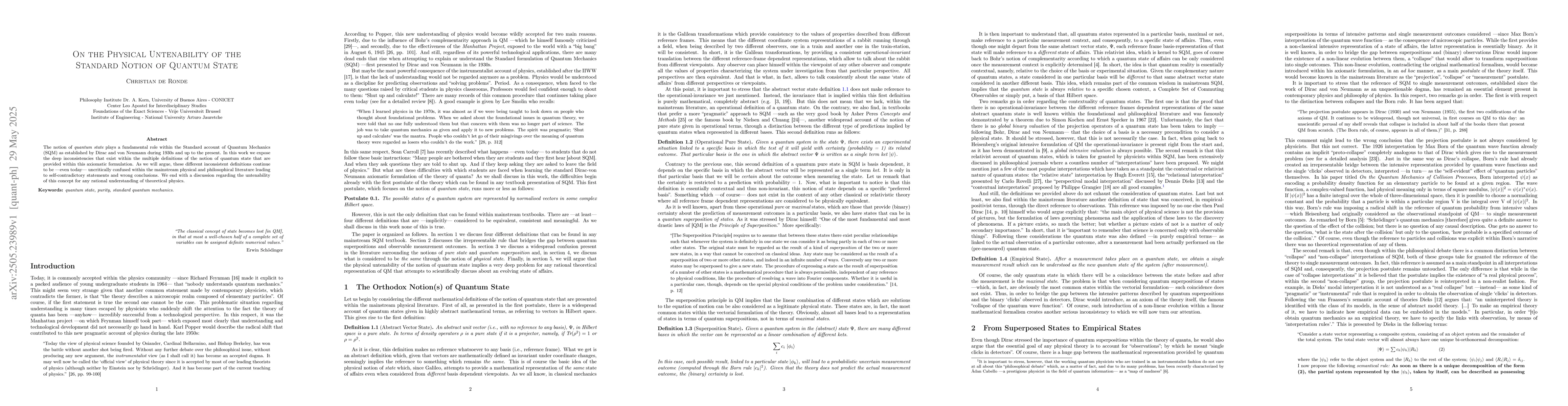 Thumbnail for On the Physical Untenability of the Standard Notion of Quantum State