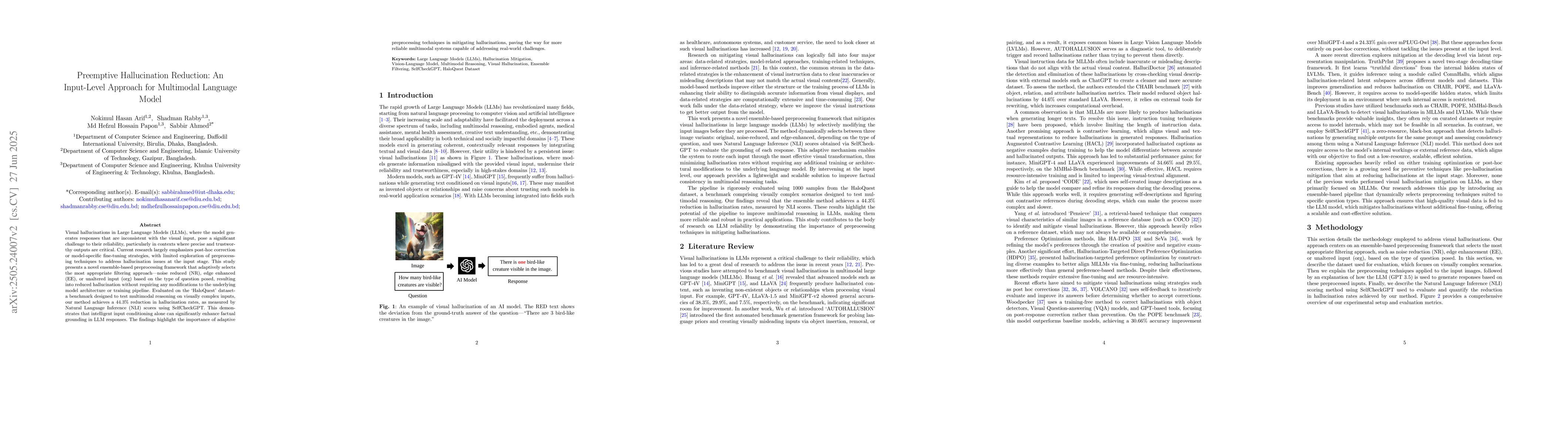 Thumbnail for Preemptive Hallucination Reduction: An Input-Level Approach for
  Multimodal Language Model