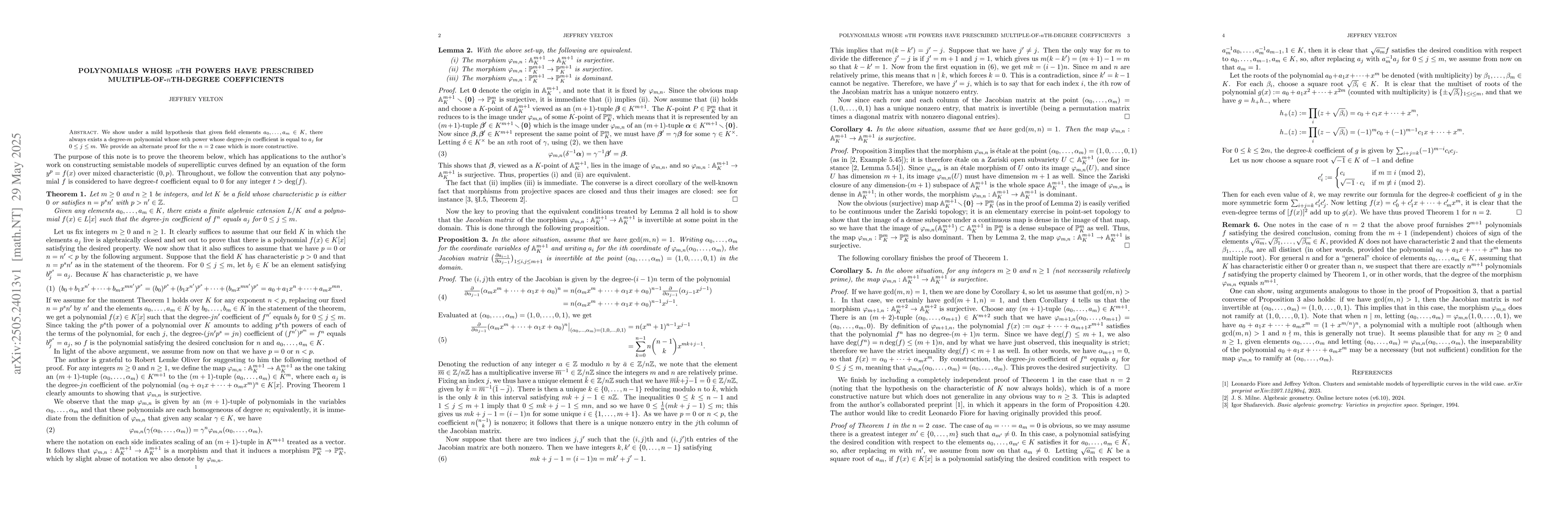 Thumbnail for Polynomials whose nth powers have prescribed multiple-of-nth-degree
  coefficients