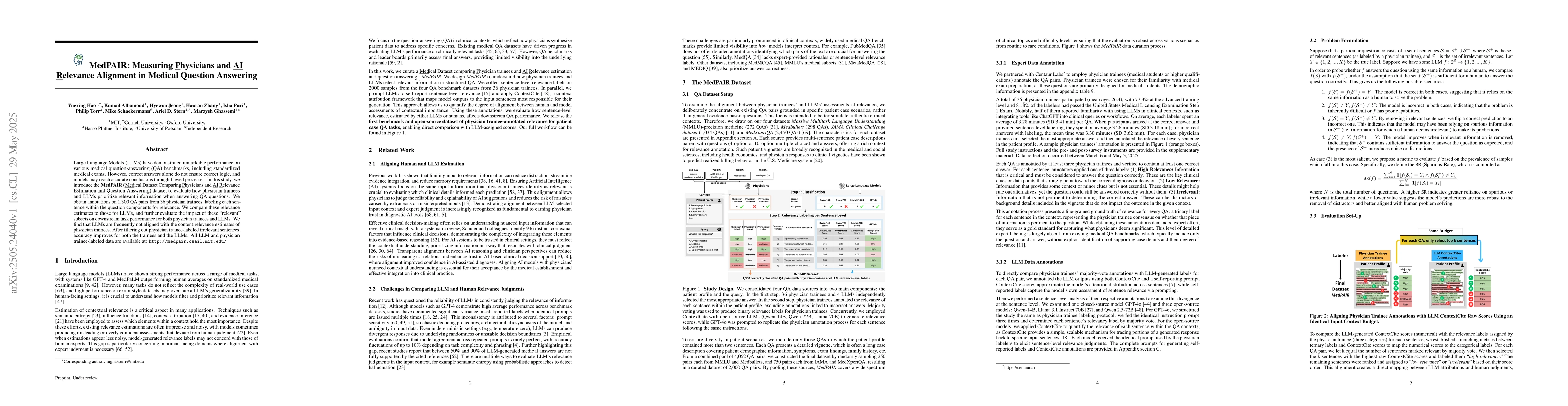 Thumbnail for MedPAIR: Measuring Physicians and AI Relevance Alignment in Medical
  Question Answering