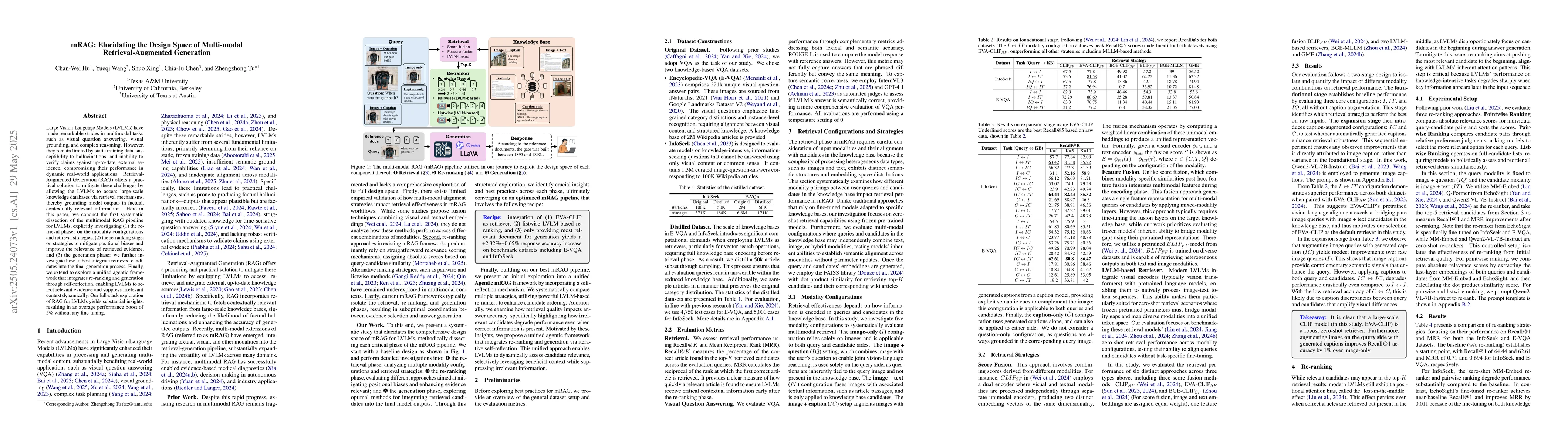 Thumbnail for mRAG: Elucidating the Design Space of Multi-modal Retrieval-Augmented
  Generation