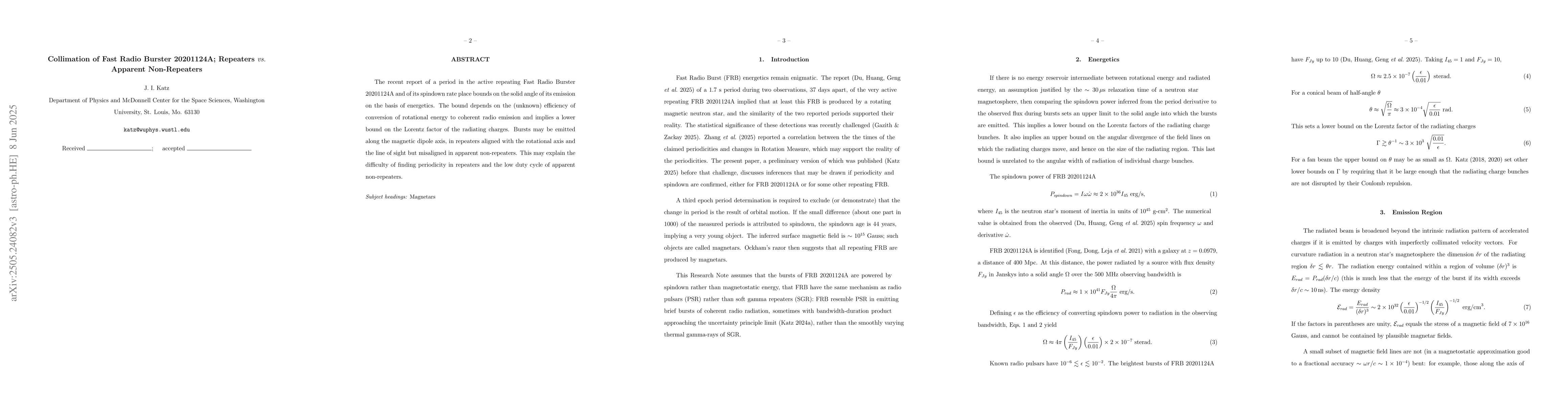 Thumbnail for Collimation of Fast Radio Burster 20201124A; Repeaters vs. Apparent
  Non-Repeaters