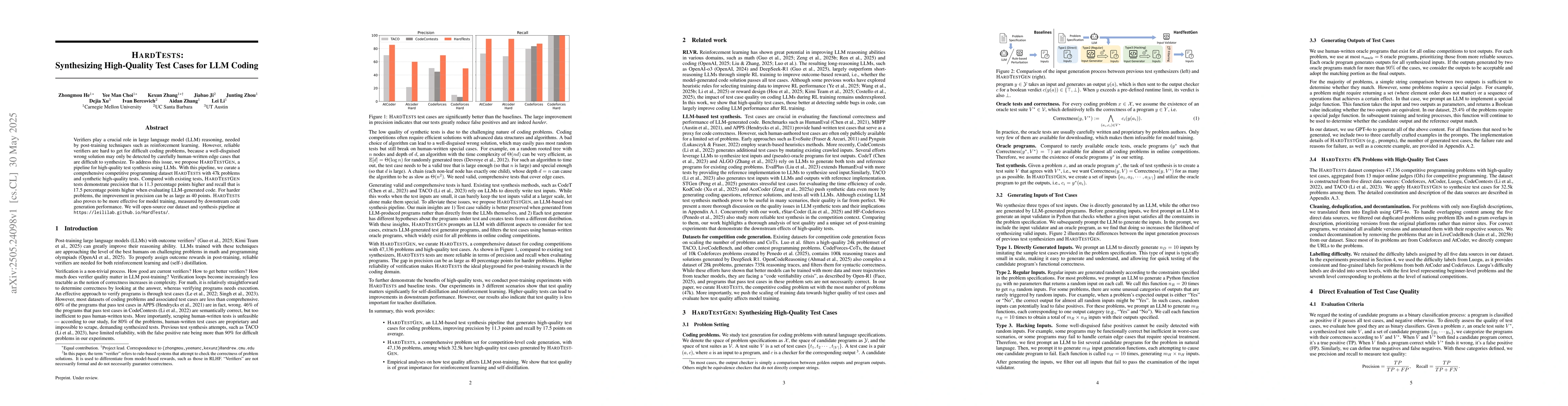 Thumbnail for HardTests: Synthesizing High-Quality Test Cases for LLM Coding
