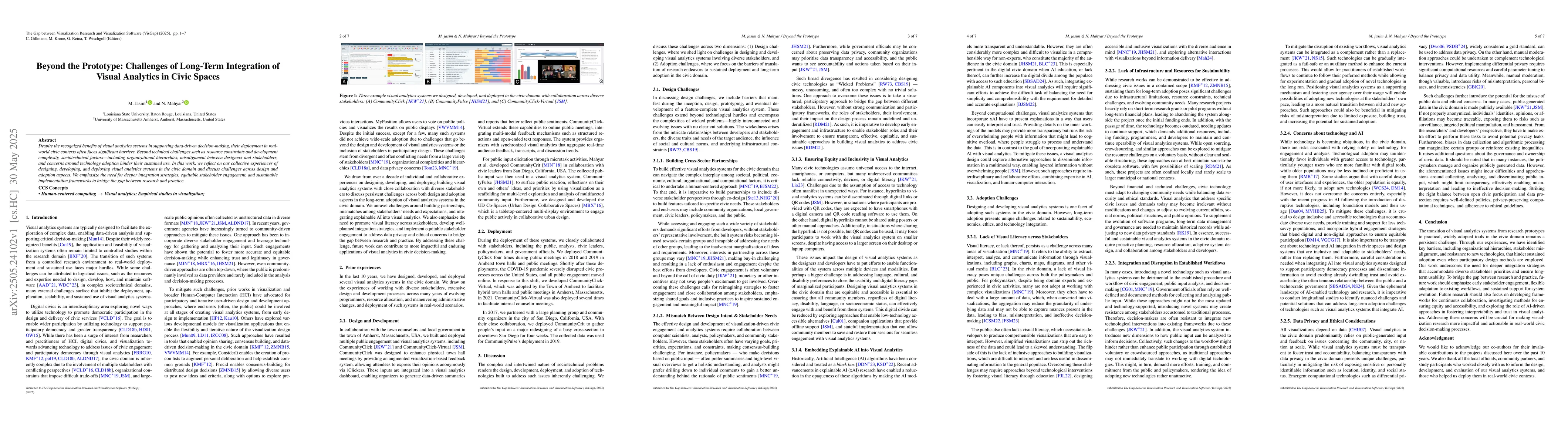 Thumbnail for Beyond the Prototype: Challenges of Long-Term Integration of Visual
  Analytics in Civic Spaces