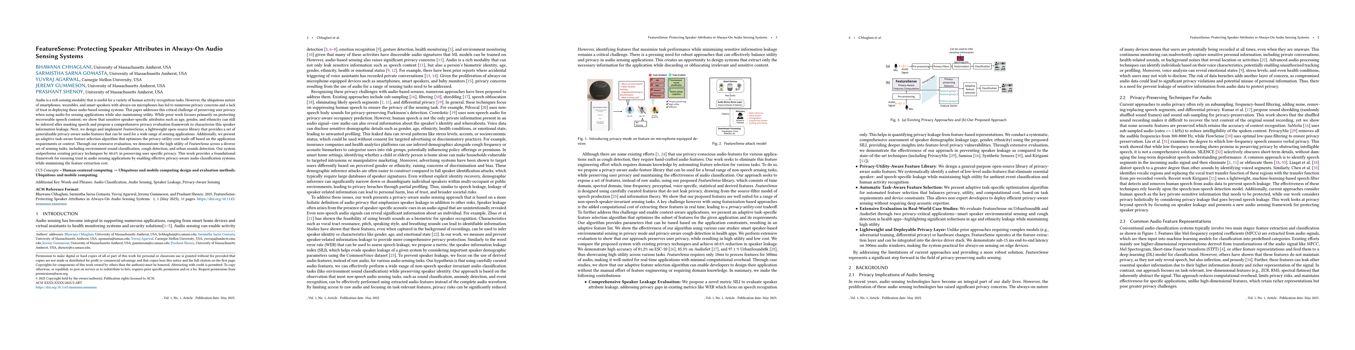 Thumbnail for FeatureSense: Protecting Speaker Attributes in Always-On Audio Sensing
  System