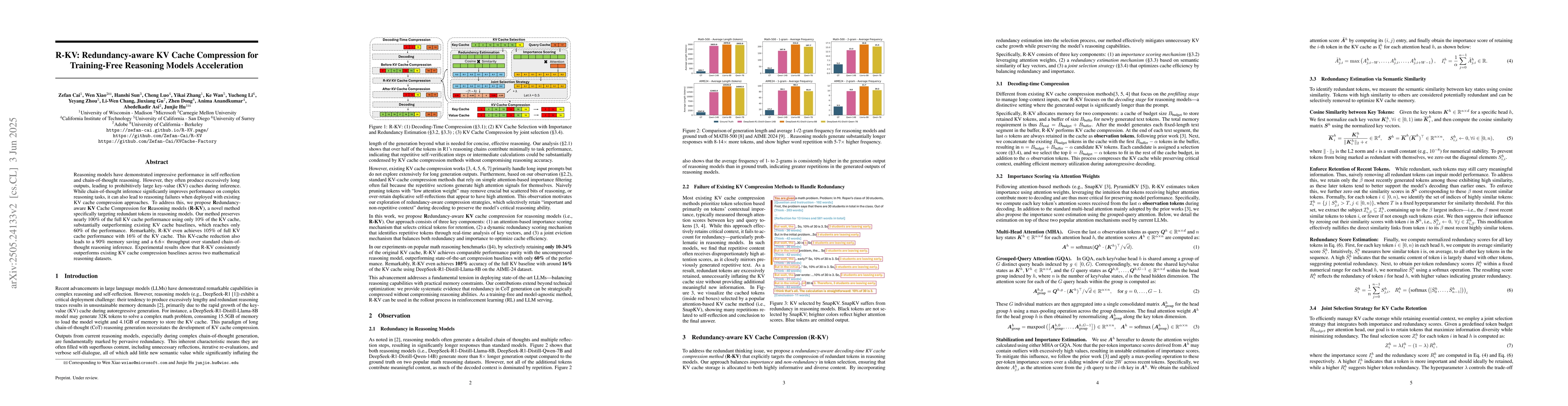 Thumbnail for R-KV: Redundancy-aware KV Cache Compression for Training-Free Reasoning
  Models Acceleration