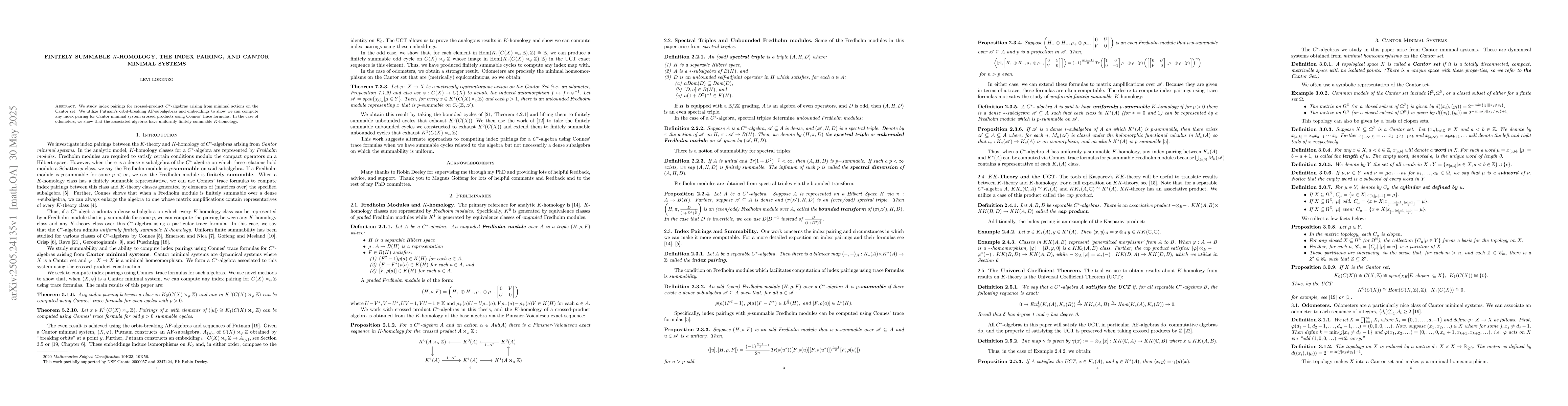 Thumbnail for Finitely Summable $K$-homology, the Index Pairing, and Cantor Minimal
  Systems
