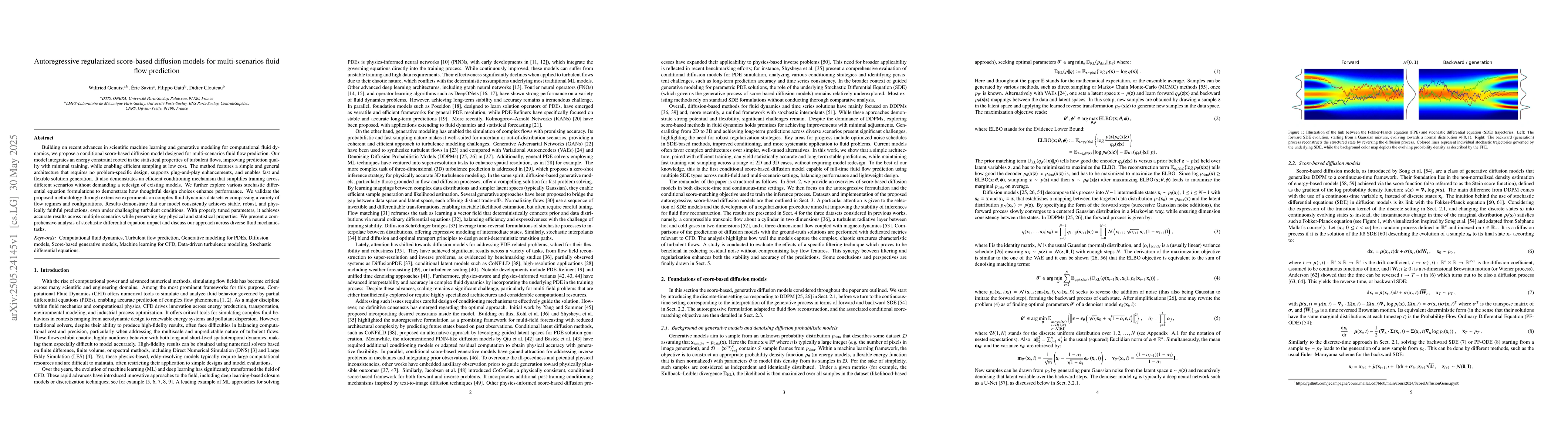 Thumbnail for Autoregressive regularized score-based diffusion models for
  multi-scenarios fluid flow prediction
