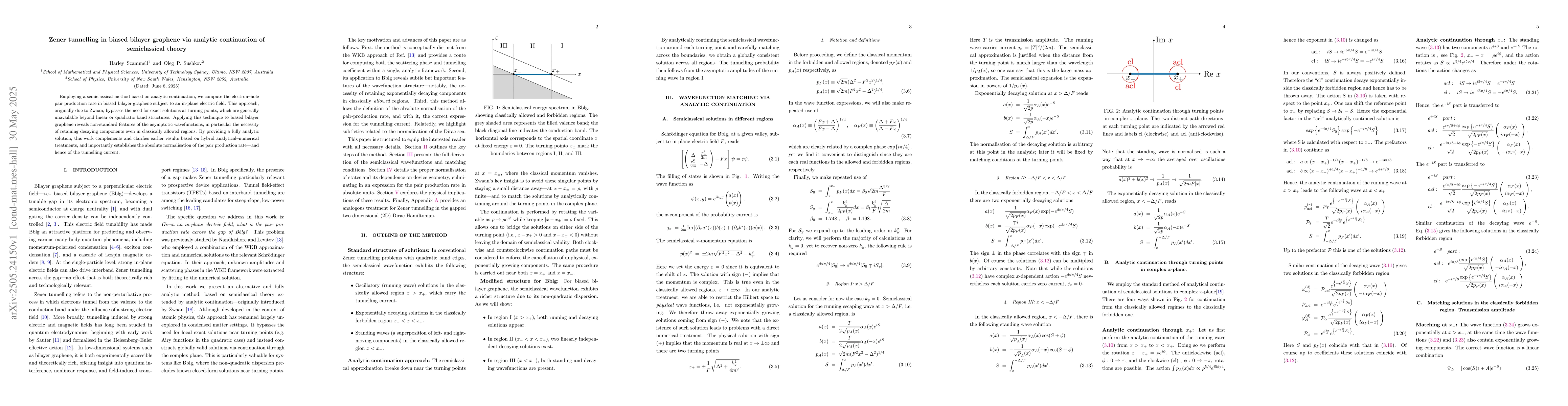 Thumbnail for Zener tunnelling in biased bilayer graphene via analytic continuation of
  semiclassical theory