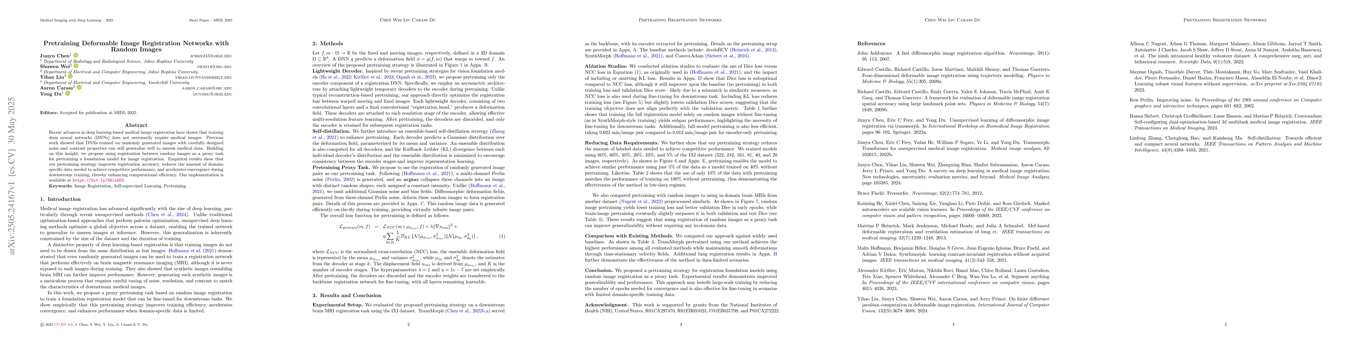 Thumbnail for Pretraining Deformable Image Registration Networks with Random Images