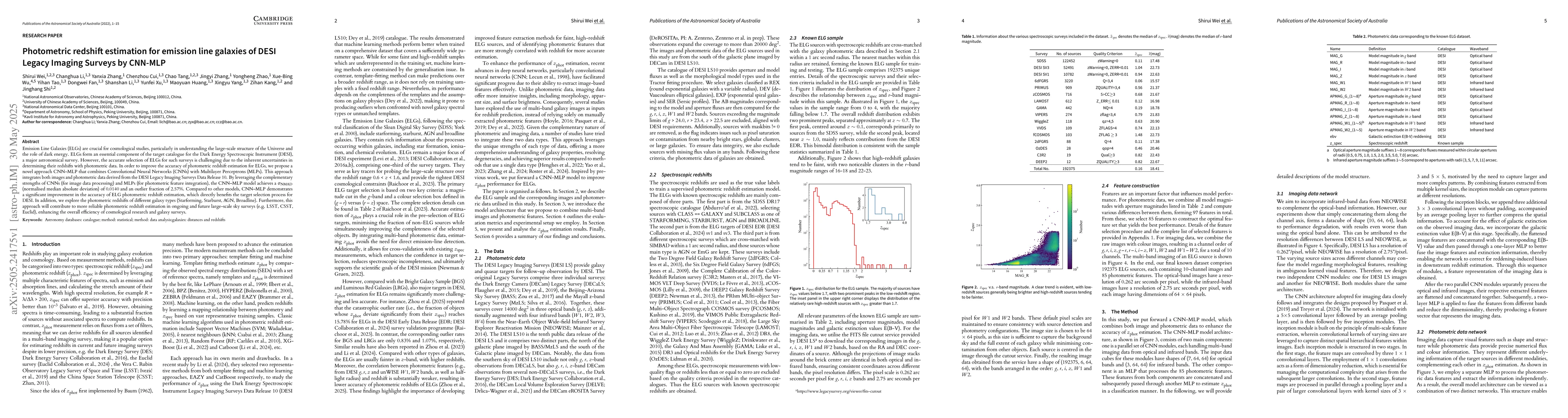 Thumbnail for Photometric redshift estimation for emission line galaxies of DESI
  Legacy Imaging Surveys by CNN-MLP