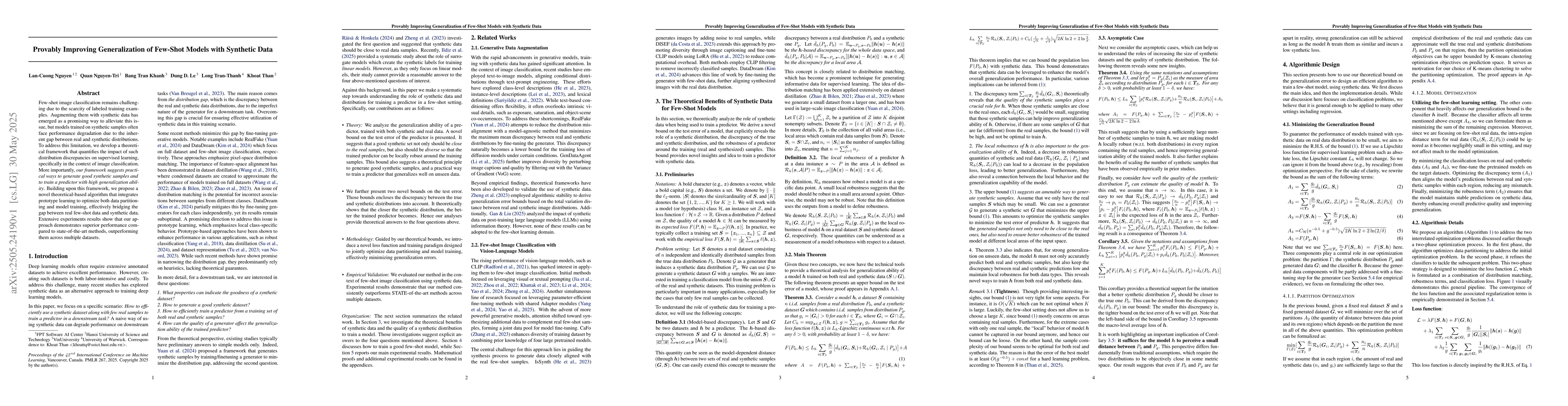 Thumbnail for Provably Improving Generalization of Few-Shot Models with Synthetic Data