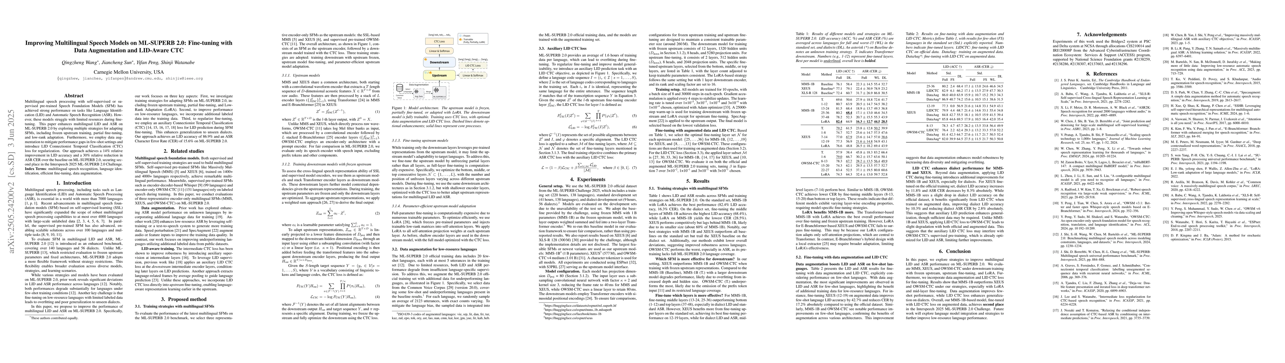 Thumbnail for Improving Multilingual Speech Models on ML-SUPERB 2.0: Fine-tuning with
  Data Augmentation and LID-Aware CTC