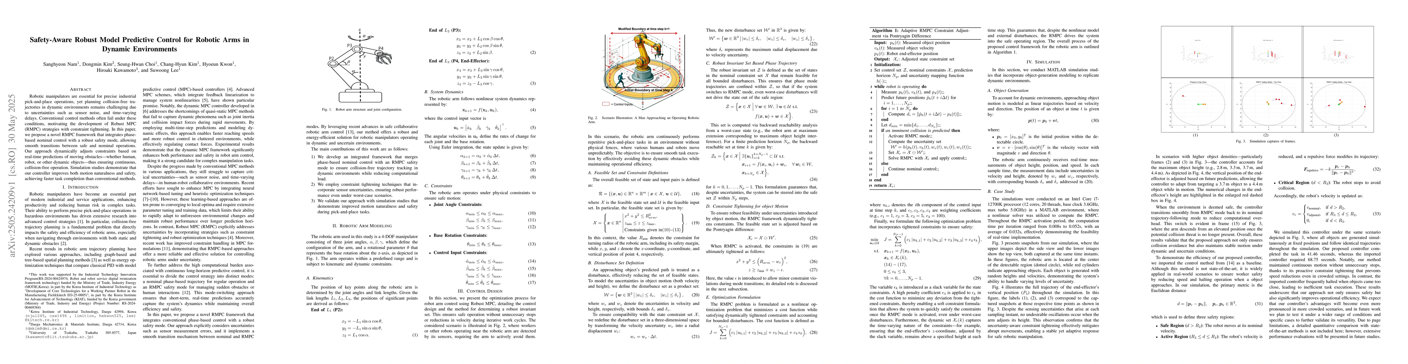 Thumbnail for Safety-Aware Robust Model Predictive Control for Robotic Arms in Dynamic
  Environments