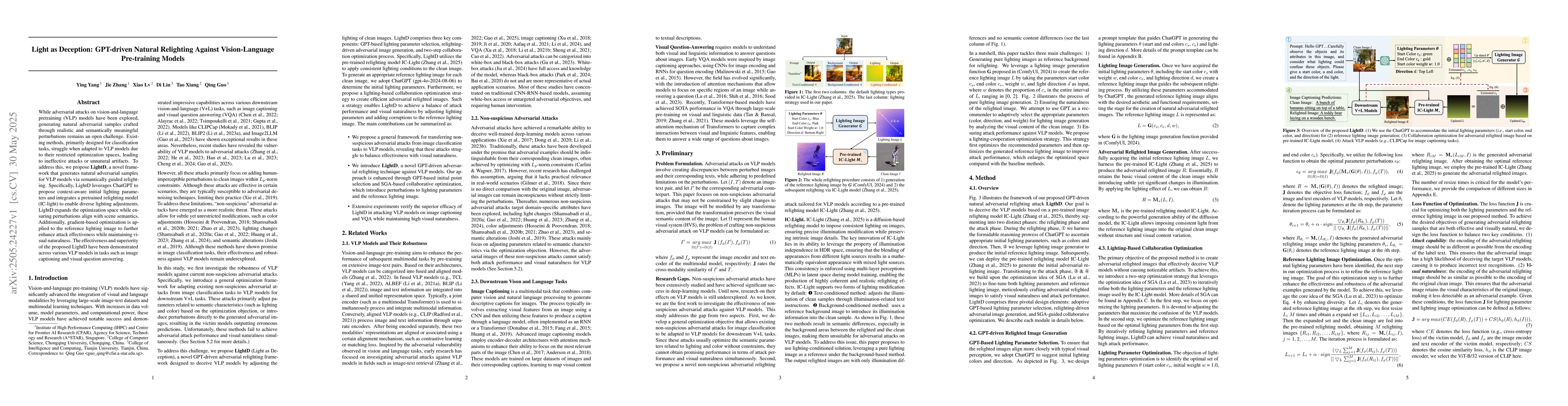 Thumbnail for Light as Deception: GPT-driven Natural Relighting Against
  Vision-Language Pre-training Models