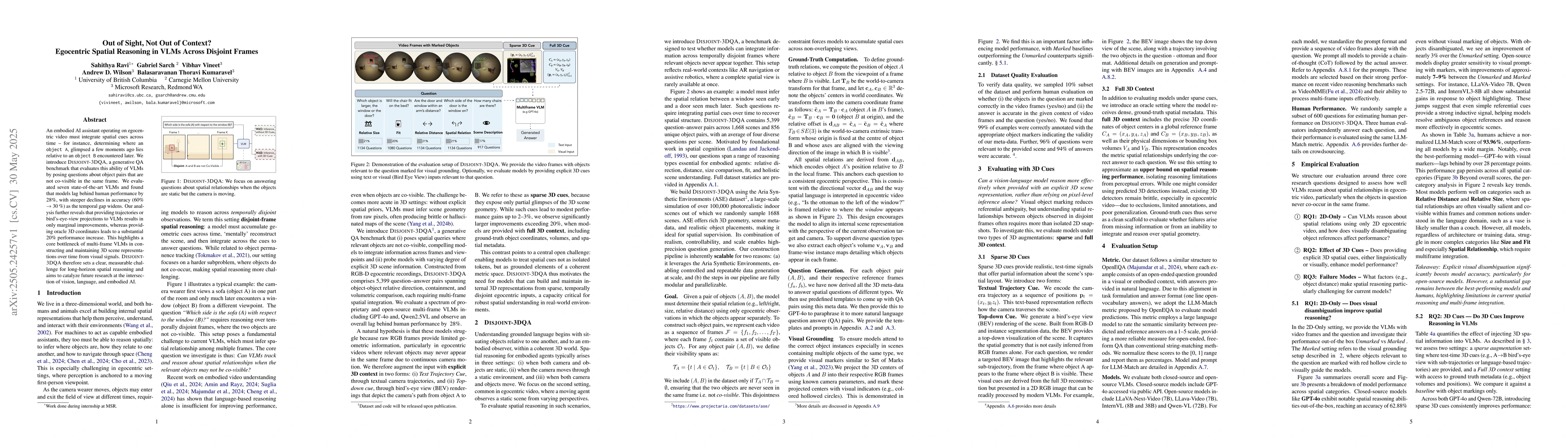 Thumbnail for Out of Sight, Not Out of Context? Egocentric Spatial Reasoning in VLMs
  Across Disjoint Frames